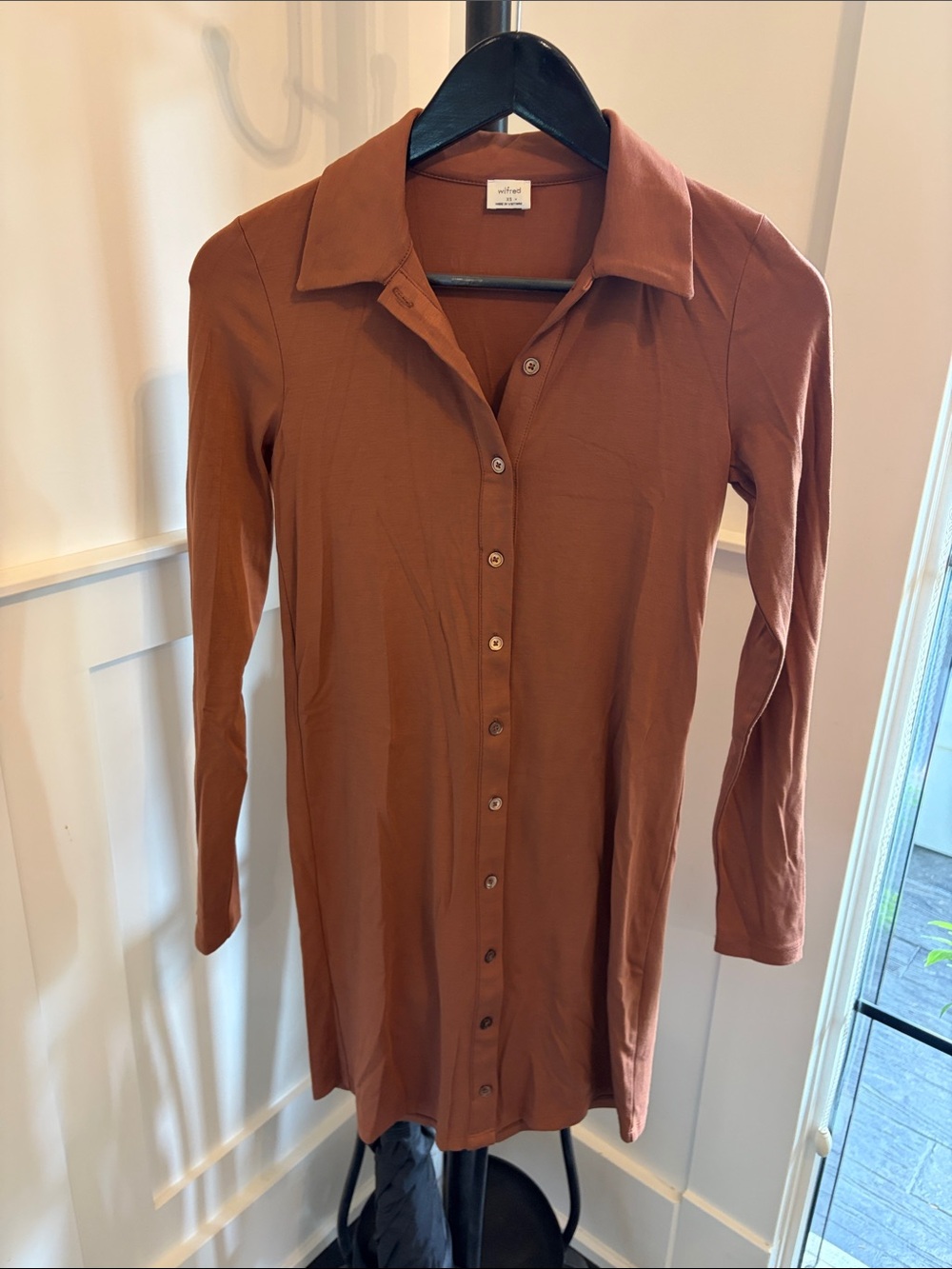 WILFRED Rust Brown Long Sleeve Button-Down Shirt Dress